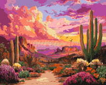 Cargar imagen en el visor de la galería, Pintar por numeros Figured'Art - Valle de Cactus al Atardecer