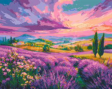 Cargar imagen en el visor de la galería, Pintar por numeros Figured'Art - Colinas de Lavanda al Atardecer