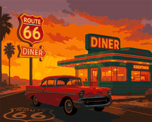 Cargar imagen en el visor de la galería, Pintar por numeros Figured'Art - El Restaurante y el Coche Clásico