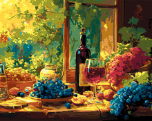 Cargar imagen en el visor de la galería, Pintar por numeros Figured'Art - Botella de Vino y Uvas