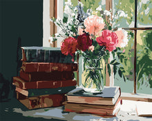 Cargar imagen en el visor de la galería, Pintar por numeros Figured'Art - Libros Antiguos y Flores