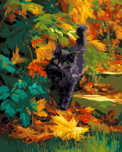 Cargar imagen en el visor de la galería, Pintar por numeros Figured'Art - Gato negro en otoño