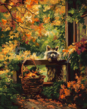 Cargar imagen en el visor de la galería, Pintar por numeros Figured'Art - Mapache lindo en otoño