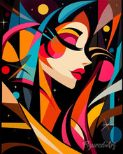 Cargar imagen en el visor de la galería, Pintar por numeros Figured'Art - Chica Cósmica Abstracta Audaz