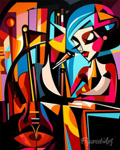 Cargar imagen en el visor de la galería, Pintar por numeros Figured'Art - Cantante de Jazz Abstracta Audaz