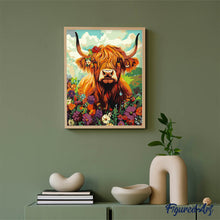 Cargar imagen en el visor de la galería, Retrato de Highland Cow flores