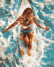 Cargar imagen en el visor de la galería, Pintar por numeros Figured'Art - Mujer en océano iluminado por el sol