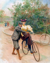 Cargar imagen en el visor de la galería, Pintar por numeros Figured'Art - Pintura vintage de lección de bicicleta romántica
