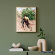 Cargar imagen en el visor de la galería, Pintura vintage de lección de bicicleta romántica