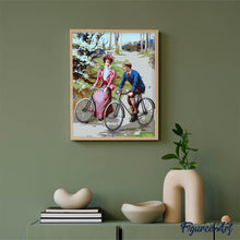 Cargar imagen en el visor de la galería, Pintura vintage de pareja en bicicleta