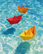 Cargar imagen en el visor de la galería, Pintar por numeros Figured'Art - Barcos de origami sobre azul