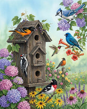 Cargar imagen en el visor de la galería, Pintar por numeros Figured'Art - Casita para pájaros en el jardín