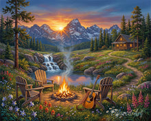 Cargar imagen en el visor de la galería, Pintar por numeros Figured'Art - Escapada de fogata en la montaña