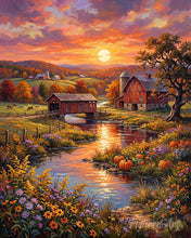 Cargar imagen en el visor de la galería, Pintar por numeros Figured'Art - Valle de granja al atardecer
