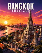 Cargar imagen en el visor de la galería, Pintar por numeros Figured'Art - Póster de viaje Bangkok, Templo del Amanecer
