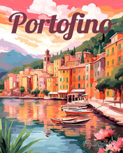 Cargar imagen en el visor de la galería, Pintar por numeros Figured'Art - Póster de viaje Puerto de Portofino