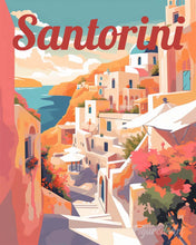 Cargar imagen en el visor de la galería, Pintar por numeros Figured'Art - Póster de viaje Vista de los acantilados de Santorini
