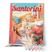 Cargar imagen en el visor de la galería, Póster de viaje Vista de los acantilados de Santorini