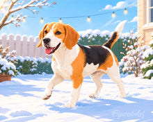 Cargar imagen en el visor de la galería, Pintar por numeros Figured'Art - Beagle en la nieve