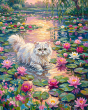 Cargar imagen en el visor de la galería, Pintar por numeros Figured'Art - Gato entre flores de loto