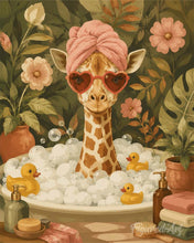 Cargar imagen en el visor de la galería, Pintar por numeros Figured'Art - Baño de burbujas de la jirafa