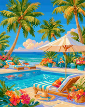 Cargar imagen en el visor de la galería, Pintar por numeros Figured'Art - Piscina entre palmeras