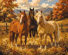 Cargar imagen en el visor de la galería, Pintar por numeros Figured'Art - Caballos en el Prado Otoñal