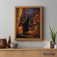 Cargar imagen en el visor de la galería, Gato Negro en la Ventana de Calabazas