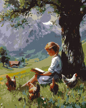 Cargar imagen en el visor de la galería, Pintar por numeros Figured'Art - Pintura vintage de una persona leyendo en el campo