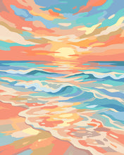 Cargar imagen en el visor de la galería, Pintar por numeros Figured'Art - Atardecer colorido en la playa