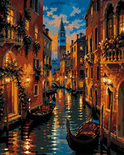 Cargar imagen en el visor de la galería, Pintar por numeros Figured'Art - Venecia - Canal al atardecer