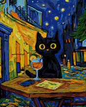 Cargar imagen en el visor de la galería, Pintar por numeros Figured'Art - Gato cóctel de medianoche