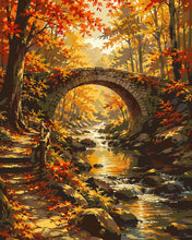 Cargar imagen en el visor de la galería, Pintar por numeros Figured'Art - Puente en el Bosque Otoñal