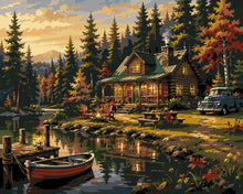 Cargar imagen en el visor de la galería, Pintar por numeros Figured'Art - Cabaña de Otoño en el Lago