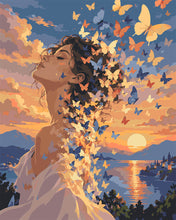 Cargar imagen en el visor de la galería, Pintar por numeros Figured'Art - Sueños de Mariposas al Atardecer
