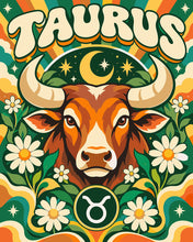 Cargar imagen en el visor de la galería, Pintar por numeros Figured'Art - Zodiaco Retro Tauro