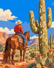Cargar imagen en el visor de la galería, Pintar por numeros Figured'Art - Vaquero contemplando el Desierto Pintado