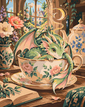 Cargar imagen en el visor de la galería, Pintar por numeros Figured'Art - Hora del té en la taza encantada del dragón