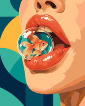 Cargar imagen en el visor de la galería, Pintar por numeros Figured'Art - Burbuja de pez dorado sobre labios brillantes