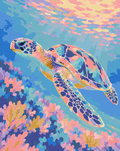 Cargar imagen en el visor de la galería, Pintar por numeros Figured'Art - Tortuga caleidoscópica bajo aguas pastel