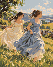 Cargar imagen en el visor de la galería, Pintar por numeros Figured'Art - Damas de la Regencia en prados de flores silvestres