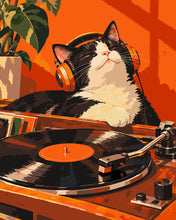 Cargar imagen en el visor de la galería, Pintar por numeros Figured'Art - Gato retro disfrutando del vinilo