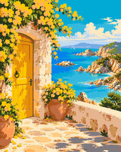 Cargar imagen en el visor de la galería, Pintar por numeros Figured'Art - Terraza mediterránea junto al mar