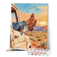 Cargar imagen en el visor de la galería, Viaje por carretera a través del desierto al atardecer