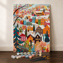 Cargar imagen en el visor de la galería, Kit Regalo Pintura por números - Pueblo Invernal Colorido