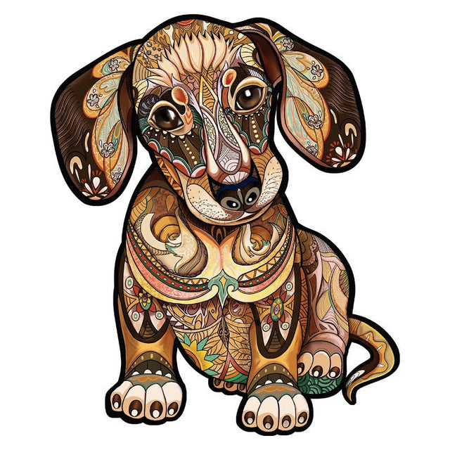 Puzzle de madera - Cachorro Dachshund Mandala