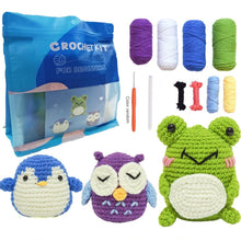 Cargar imagen en el visor de la galería, Kit Amigurumi - Búho, Pingüino y Rana