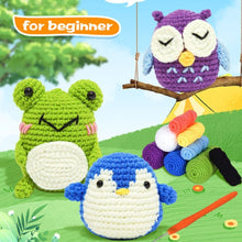 Cargar imagen en el visor de la galería, Kit Amigurumi - Búho, Pingüino y Rana