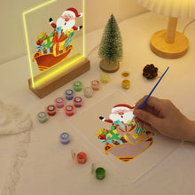 Cargar imagen en el visor de la galería, Pintar por números - Soporte de madera con Luz LED 15x20cm - Papá Noel 01