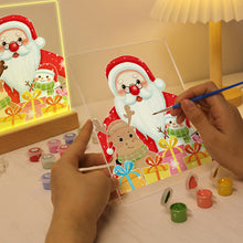 Cargar imagen en el visor de la galería, Pintar por números - Soporte de madera con Luz LED 15x20cm - Papá Noel 04